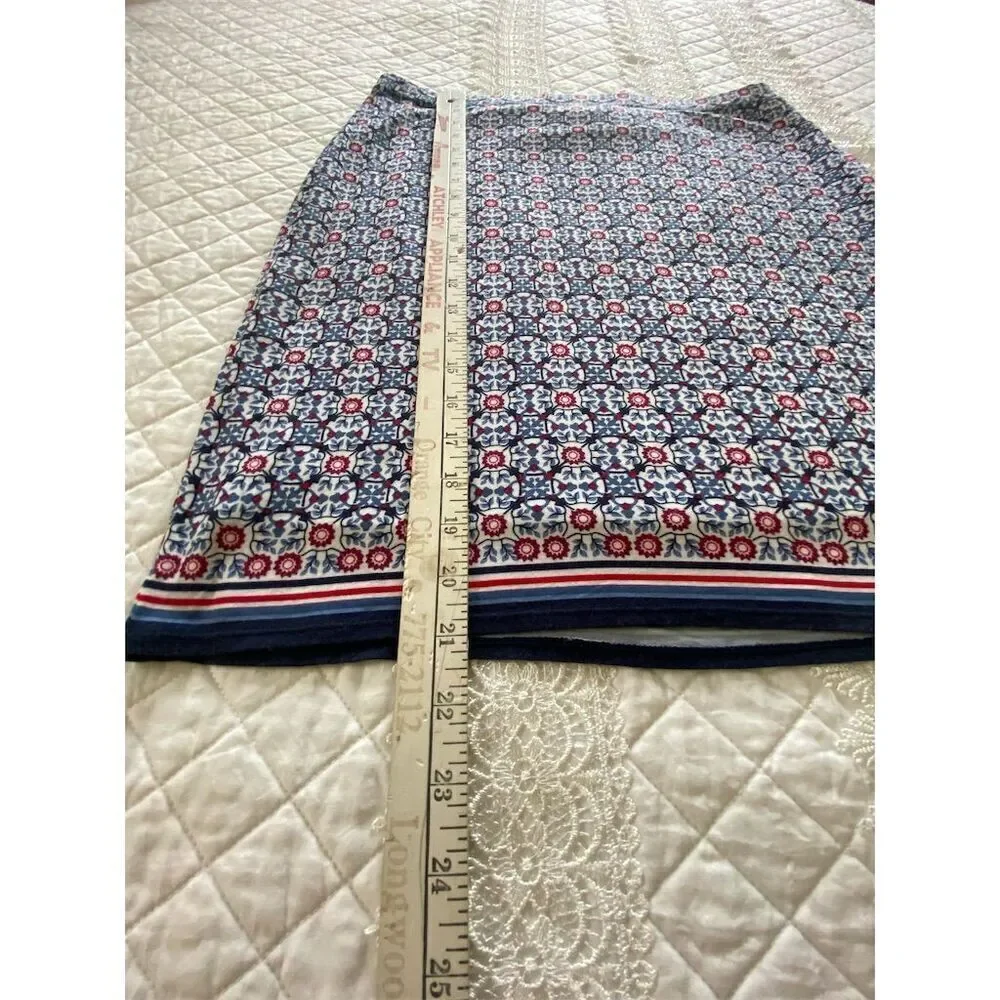 Max Studio Knee Length Skirt Blue, Navy and Red Geometric Print Size Medium - Picture 12 of 12